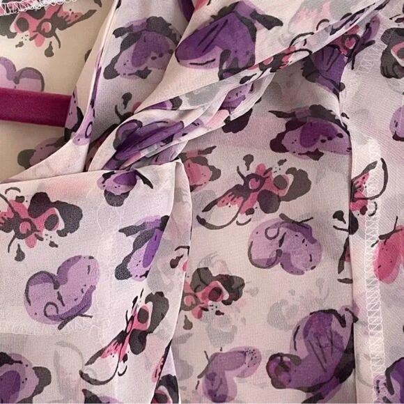Bettie Page Tatyana Butterfly Print Bow Tie Blouse XXL - Picture 5 of 8